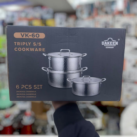 UAKEEN 6 pcs triply S/S cookware set