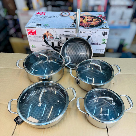 9pcs Tri-Ply Stainless Steel Cookware Set